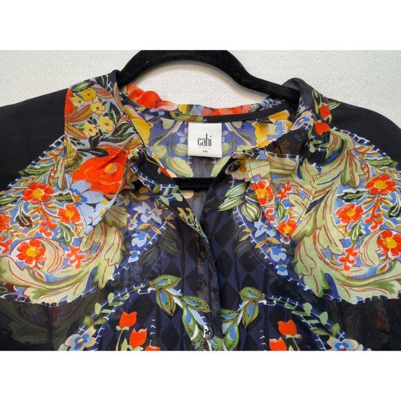 Cabi Womens Amour Sheer Tunic Blouse Size S Black Floral Button-Up Boho Casual - Picture 4 of 16